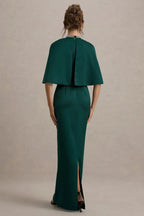 Glamorous Sheath Mock Neck Cape Sleeve Zipper Back Floor Length Evening Dress
