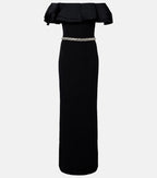 Glamorous Sheath Off The Shoulder Ruffle Sleeve Slit Back Floor Length For Sale Prom Dress