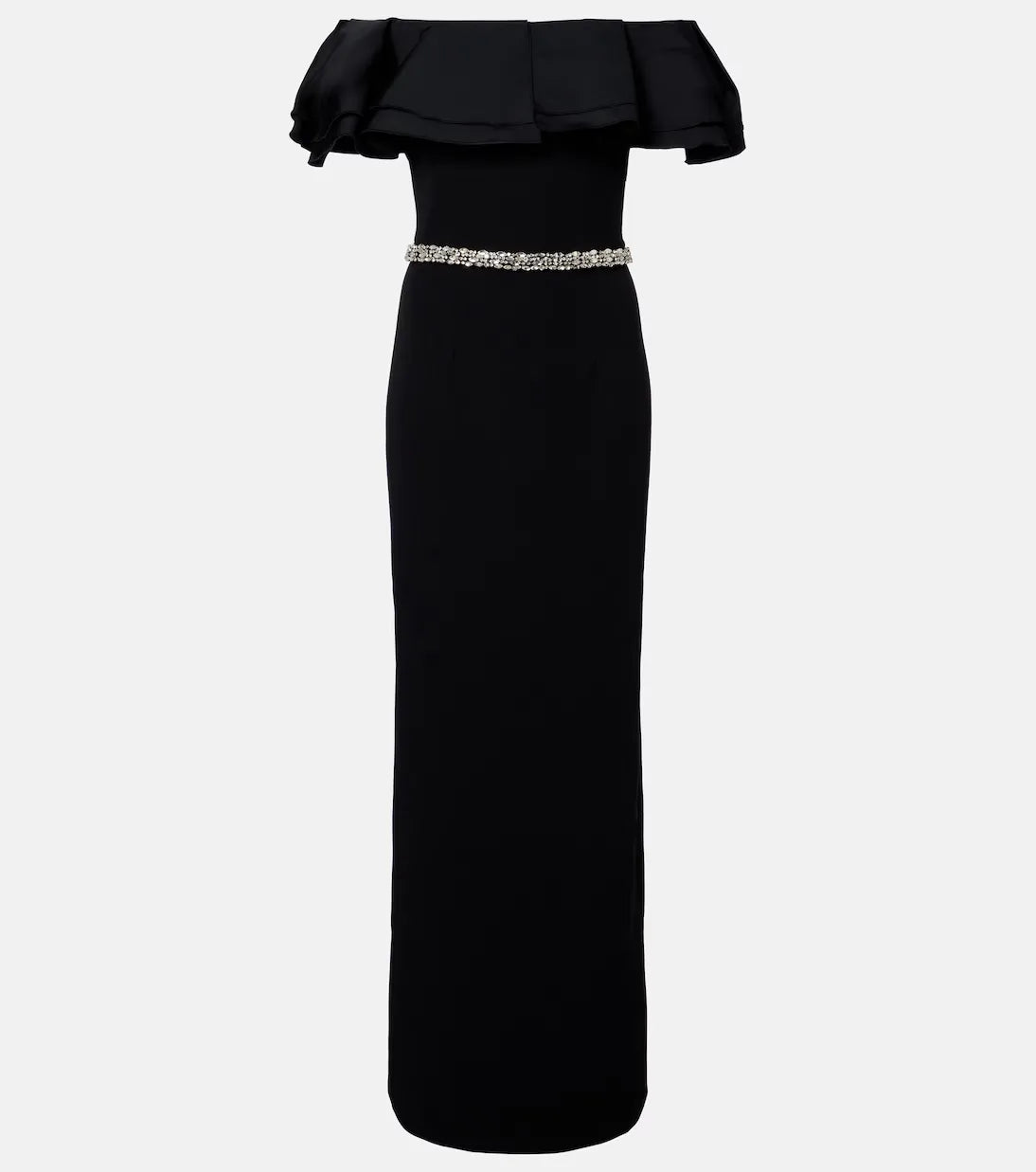 Glamorous Sheath Off The Shoulder Ruffle Sleeve Slit Back Floor Length For Sale Prom Dress