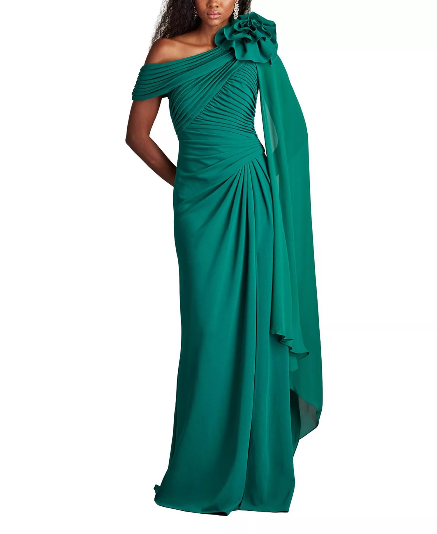 Glamorous Sheath One Shoulder Cape Sleeve Zipper Back Floor Length Prom Dress