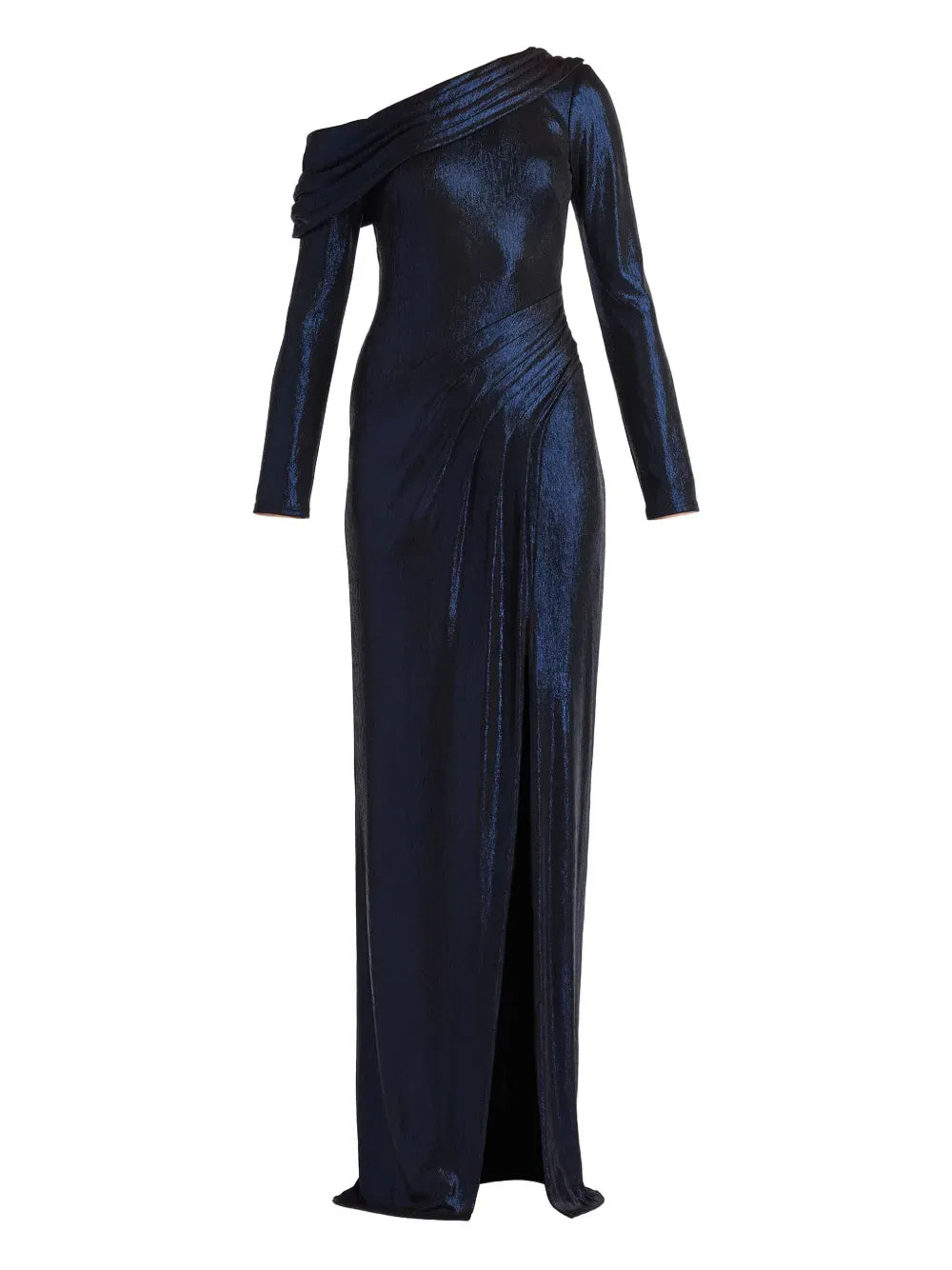 Glamorous Sheath One Shoulder Long Sleeve Ruched Back Floor Length Prom Dress
