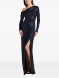 Glamorous Sheath One Shoulder Long Sleeve Ruched Back Floor Length Prom Dress