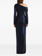 Glamorous Sheath One Shoulder Long Sleeve Ruched Back Floor Length Prom Dress