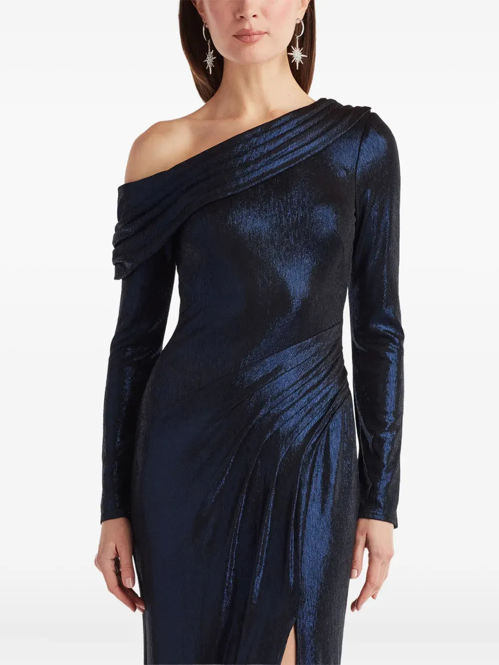 Glamorous Sheath One Shoulder Long Sleeve Ruched Back Floor Length Prom Dress