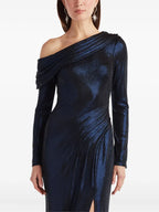 Glamorous Sheath One Shoulder Long Sleeve Ruched Back Floor Length Prom Dress