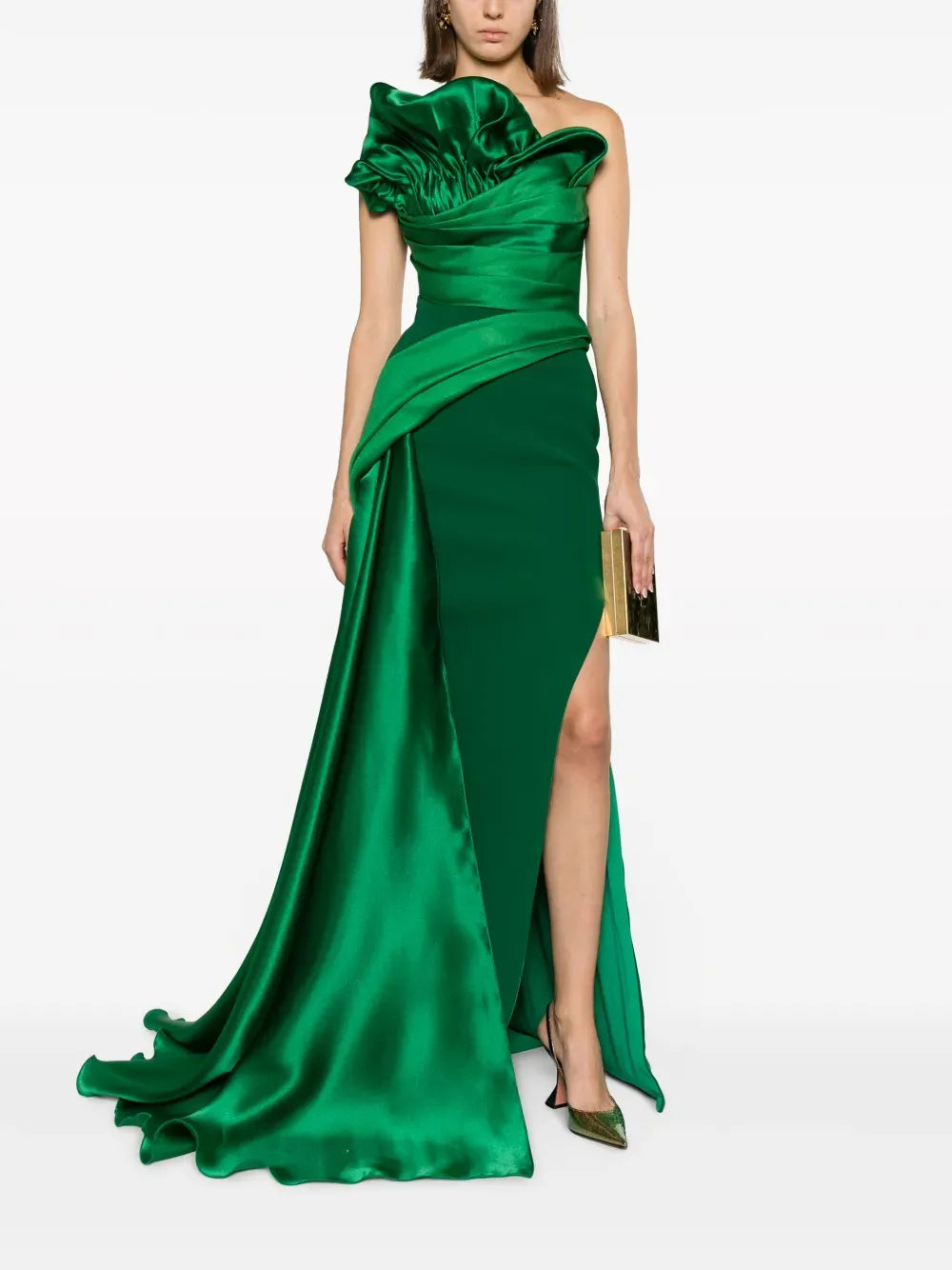 Glamorous Sheath One Shoulder Ruffled Sleeveless Zipper Back Floor Length Prom Dress