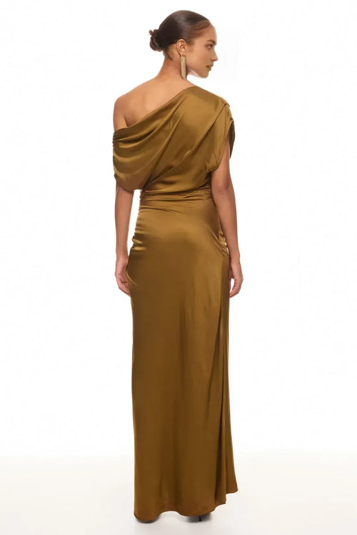 Glamorous Sheath One Shoulder Short Sleeve Ruched Bodice Floor Length Plus Size Prom Dress