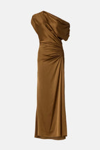 Glamorous Sheath One Shoulder Short Sleeve Ruched Bodice Floor Length Plus Size Prom Dress