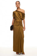 Glamorous Sheath One Shoulder Short Sleeve Ruched Bodice Floor Length Plus Size Prom Dress