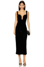 Glamorous Sheath Plunge Neck Sleeveless Zipper Back Midi Evening Dress