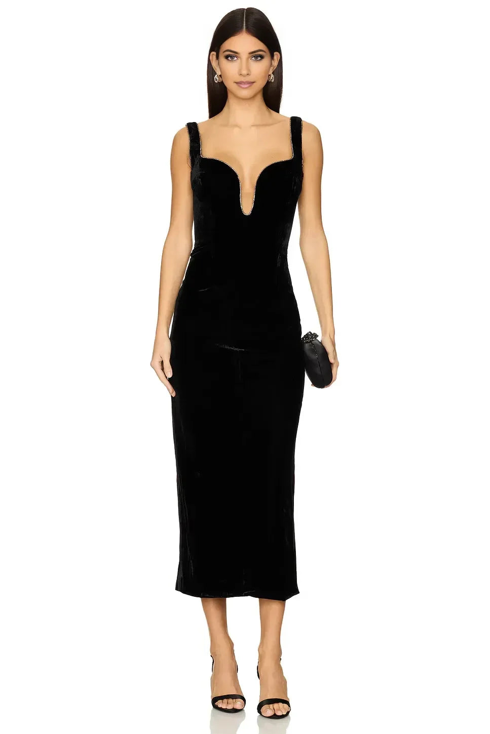 Glamorous Sheath Plunge Neck Sleeveless Zipper Back Midi Evening Dress