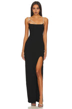 Glamorous Sheath Square Neck Sleeveless Crystal Strap High Slit Floor Length Evening Dress