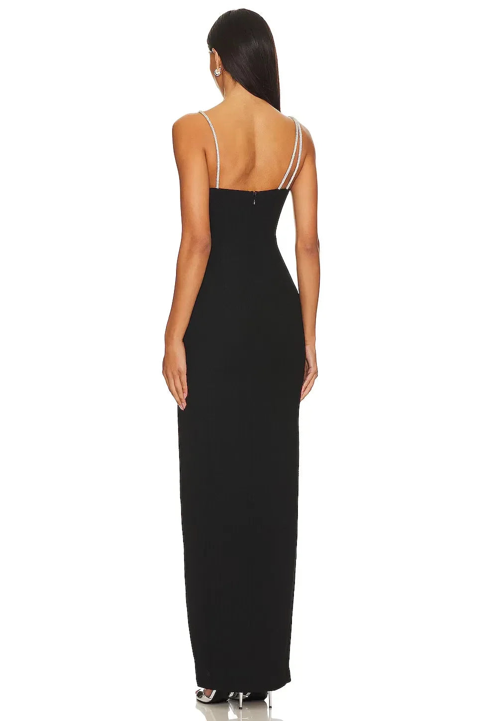 Glamorous Sheath Square Neck Sleeveless Crystal Strap High Slit Floor Length Evening Dress