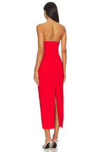 Glamorous Sheath Strapless Crystal Trimmed Back Slit Midi Length Evening Dress