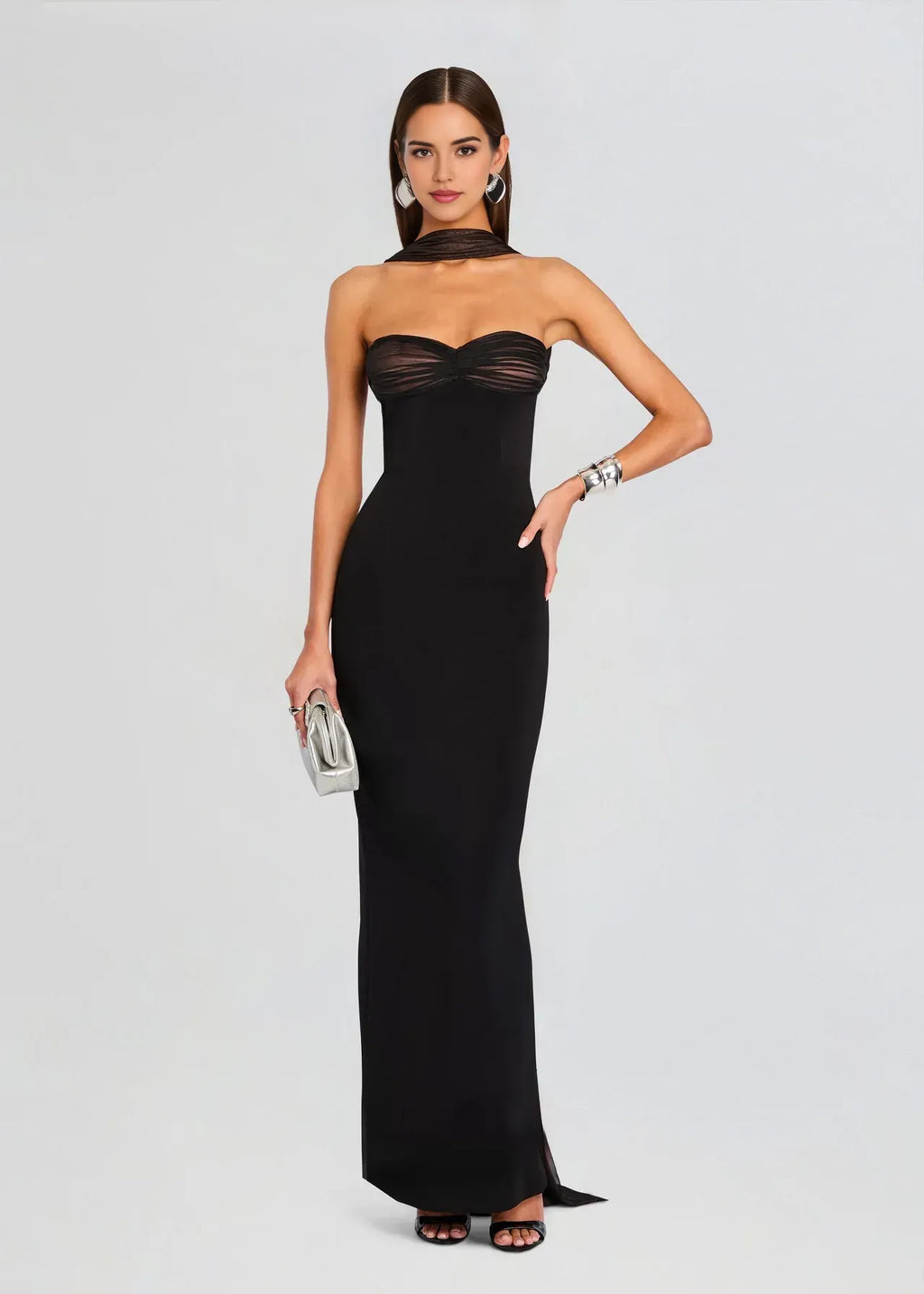 Glamorous Sheath Strapless Sleeveless Bow Back Floor Length Plus Size Evening Dress