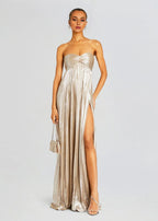 Glamorous Sheath Strapless Sleeveless Side Slit Floor Length Plus Size Prom Dress