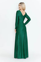 Glamorous Sheath V Neck Long Sleeve Open Back Floor Length Prom Dress