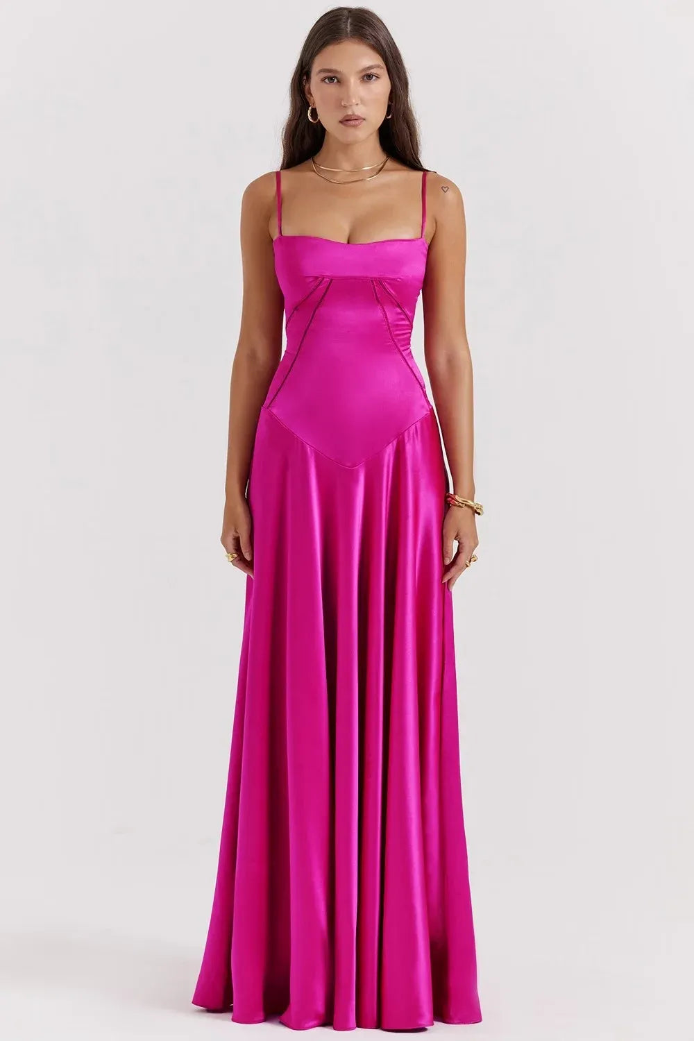 Spaghetti Strap Corset Lace-Up Back A-Line Maxi Dress