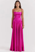 Spaghetti Strap Corset Lace-Up Back A-Line Maxi Dress