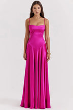 Spaghetti Strap Corset Lace-Up Back A-Line Maxi Dress