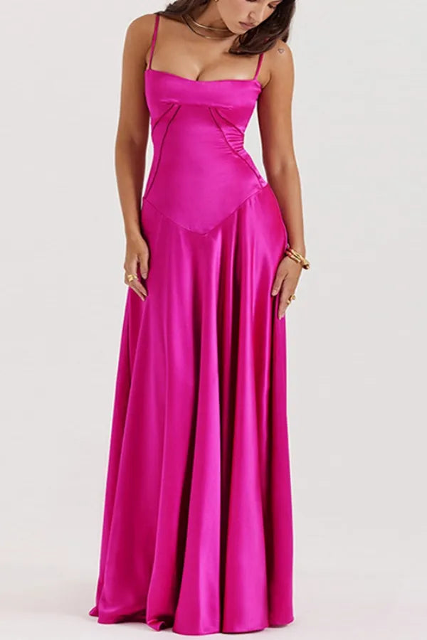 Spaghetti Strap Corset Lace-Up Back A-Line Maxi Dress