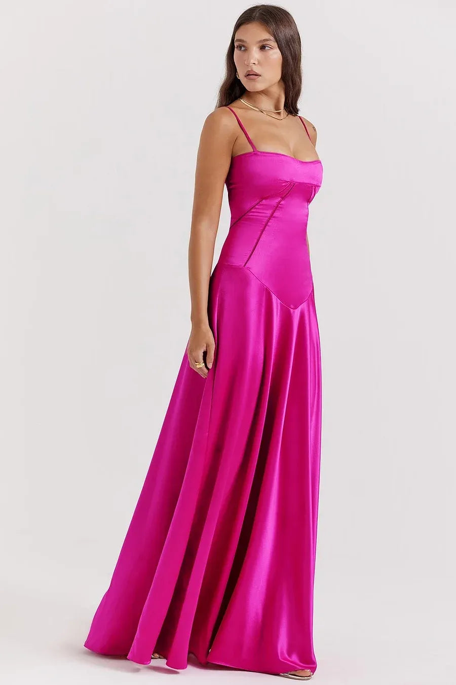Spaghetti Strap Corset Lace-Up Back A-Line Maxi Dress