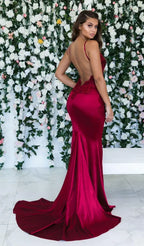 Spaghetti Strap Applique Mermaid Maxi Dress with Open Back & Train