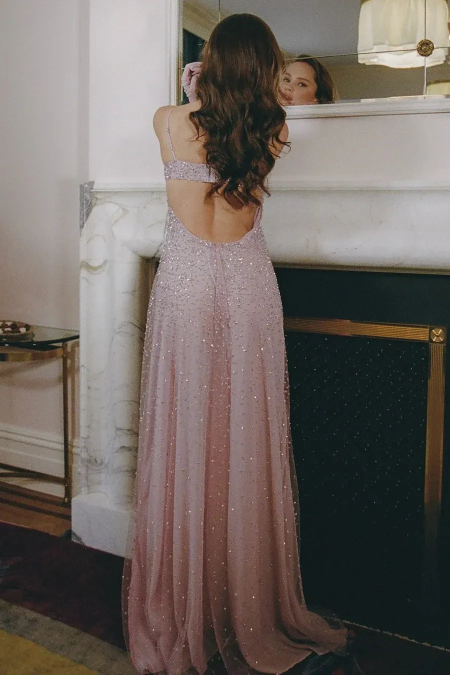 Spaghetti Strap Open Back A-Line Prom Dress