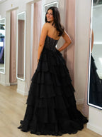 Strapless Beaded Corset Ruffle Tiered Maxi Dress
