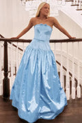 Strapless Bow Detail Corset Waist Ball Gown Prom Dress