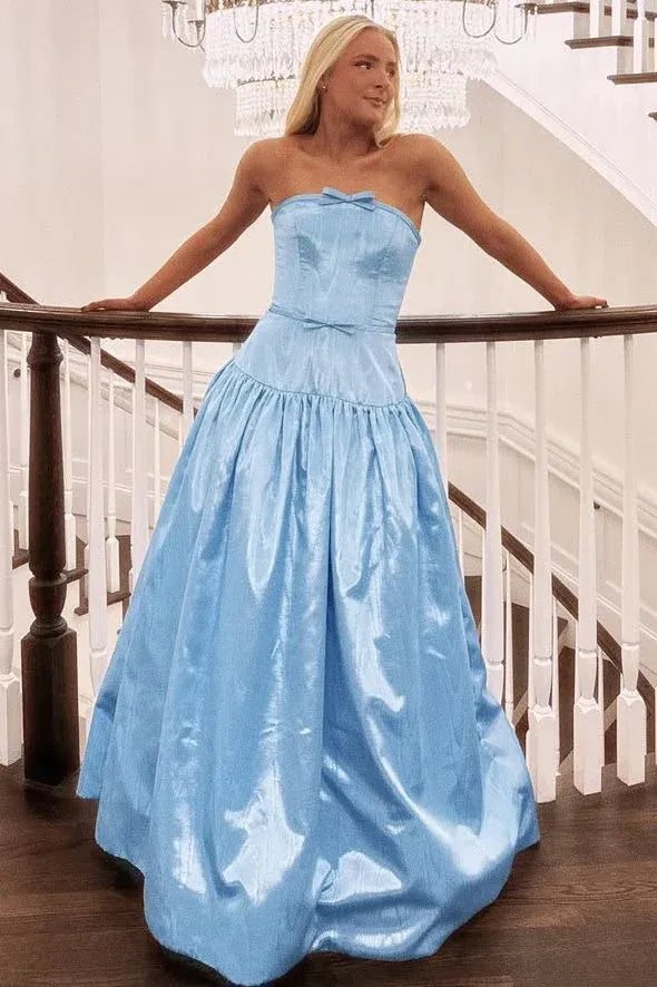 Strapless Bow Detail Corset Waist Ball Gown Prom Dress