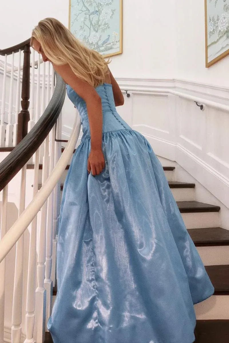 Strapless Bow Detail Corset Waist Ball Gown Prom Dress