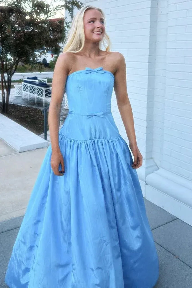 Strapless Bow Detail Corset Waist Ball Gown Prom Dress