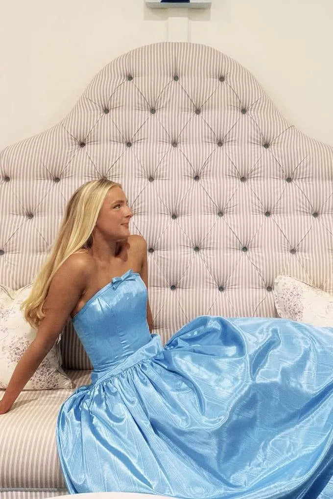 Strapless Bow Detail Corset Waist Ball Gown Prom Dress