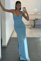 Strapless Corset Lace-Up Mermaid Prom Dress With Slit