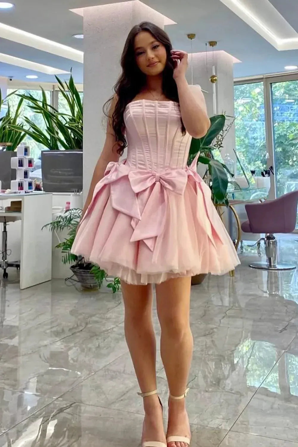 Strapless Corset Mini Dress with Bow