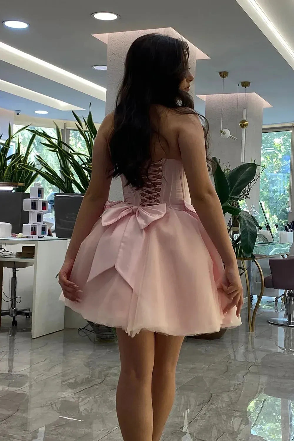 Strapless Corset Mini Dress with Bow