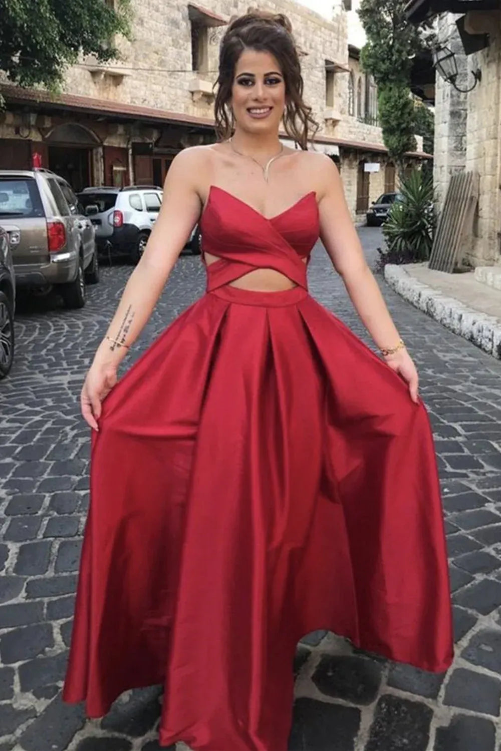 Strapless Cutout A-Line Maxi Prom Dress