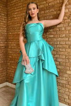 Strapless Draped Ruffle Peplum Ball Gown Evening Dress