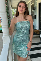 Strapless Bodycon Mini Dress with Asymmetrical Hem