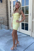 Strapless Bodycon Mini Dress with Lace-Up Back