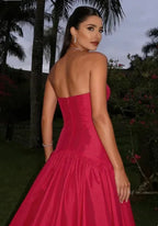 Strapless V-Neck A-Line Ball Gown Maxi Dress