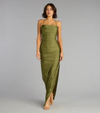 Glamorous Trumpet Cowl Neck Spaghetti Strap Lace Up Back Floor Length Prom Dress