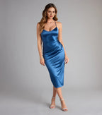 Glamorous Trumpet Plunge Neck Spaghetti Strap Lace Up Back Midi Length Prom Dress