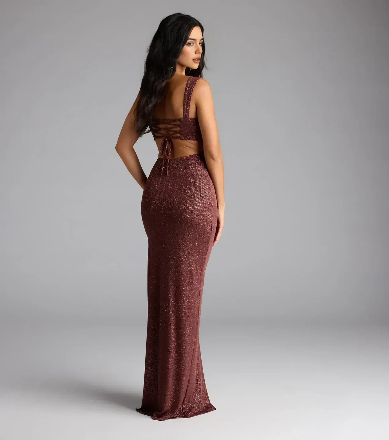 Glamorous Trumpet Square Neck Sleeveless Lace Up Back Floor Length Prom Dress