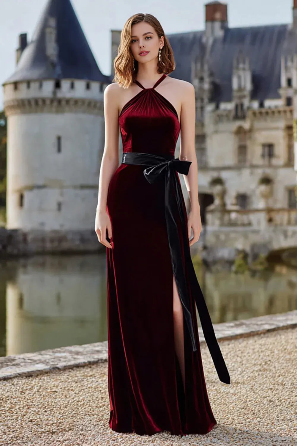 A-Line Halter Neck Sleeveless Floor-Length Prom Dress