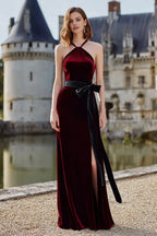 A-Line Halter Neck Sleeveless Floor-Length Prom Dress