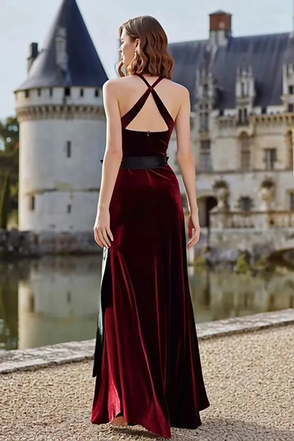 A-Line Halter Neck Sleeveless Floor-Length Prom Dress