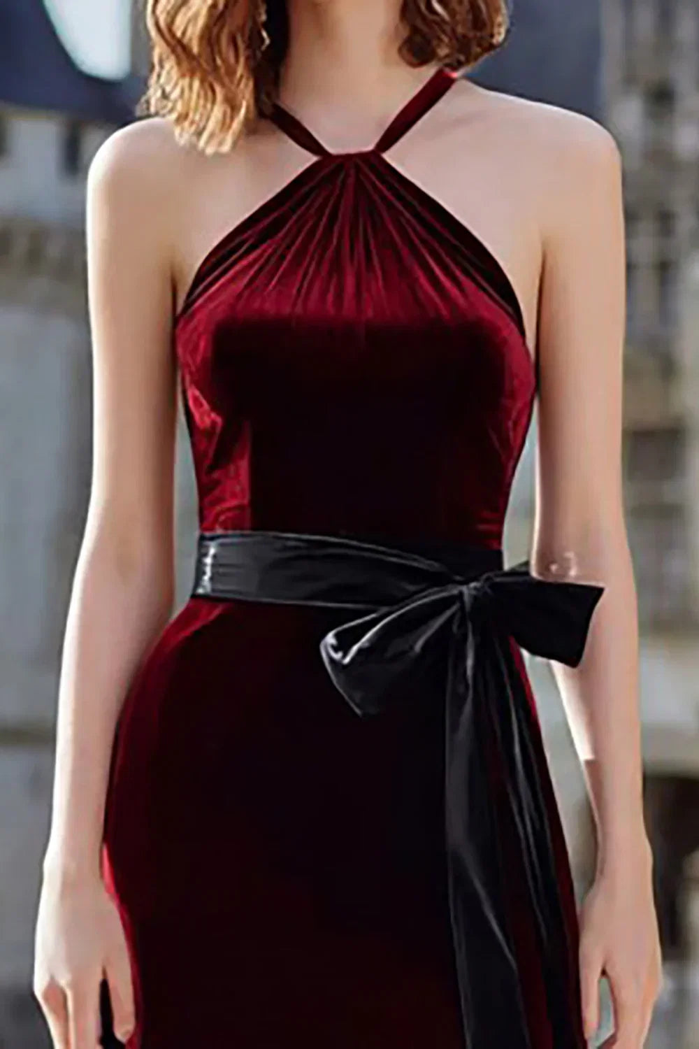A-Line Halter Neck Sleeveless Floor-Length Prom Dress