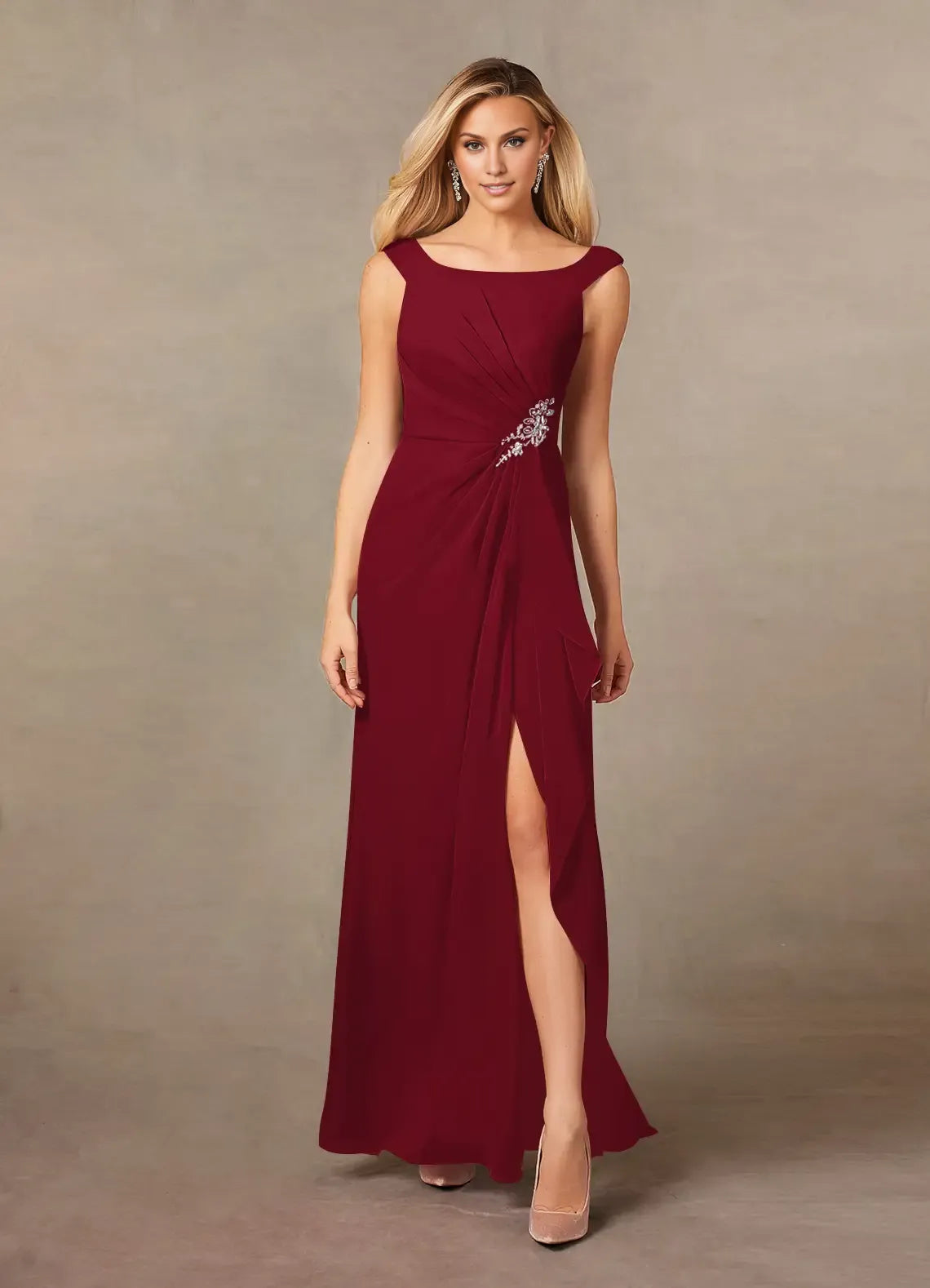 A-Line Scoop Neck Sleeveless Back Zip Floor-Length Mother of the Bride Dress